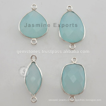 Schöne Qualität 925 Sterling Silber Aqua Chalcedon Lünette Edelstein Steckverbinder